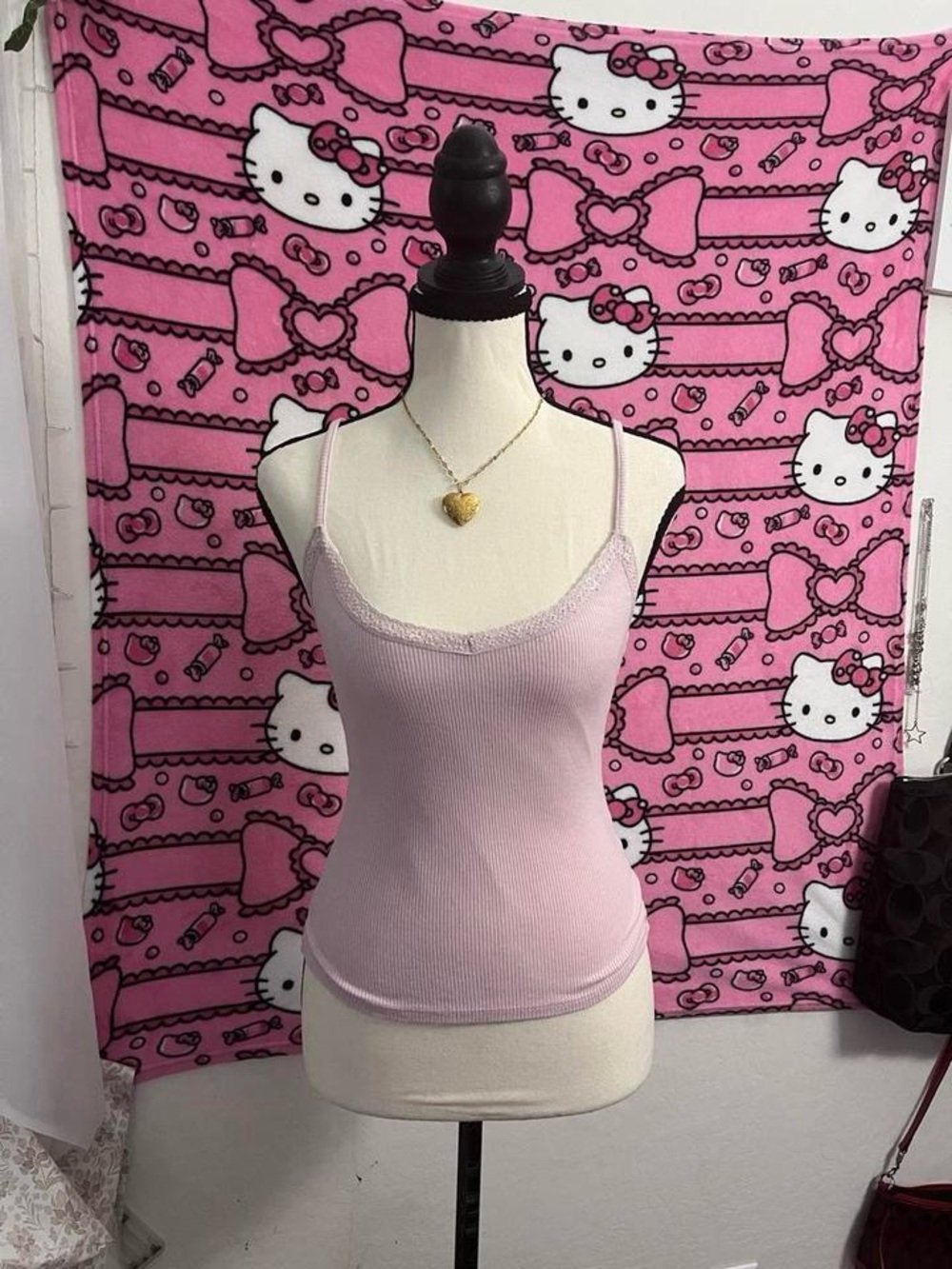 Tilly's Light Pink Ribbed Lace-Trim Camisole